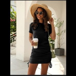 Drawstring Solid Black Dress. NEVER WORN